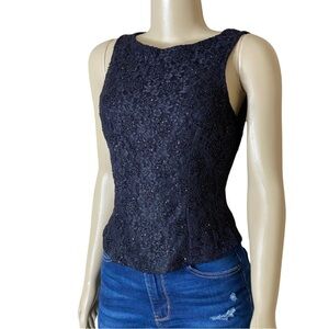 NWT Romantic Whimsigoth, Fairycore Black Floral Sparkly Lace Sheer Beaded Top